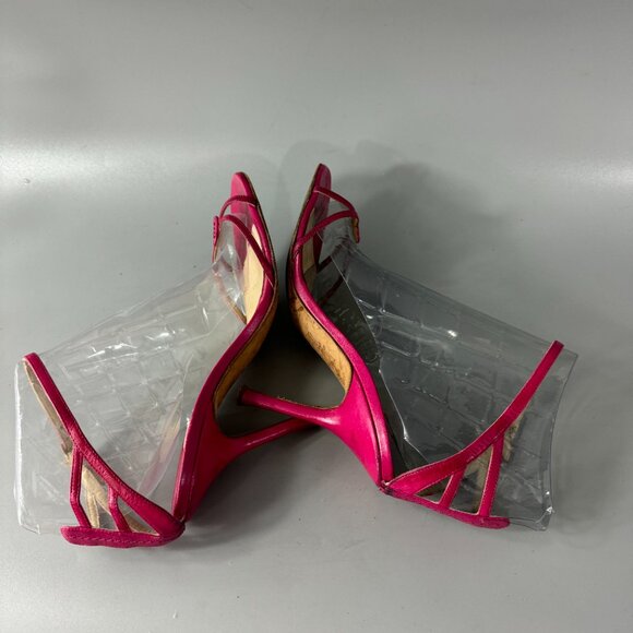Jimmy Choo Hot Pink Leather Strappy Ankle Strap Heels, Size 37.5'' - Picture 6 of 14
